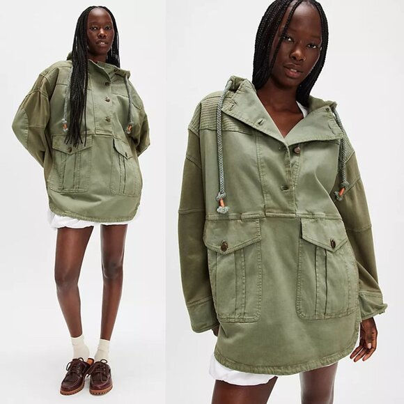 New! Free People We The Free Green Marlie Washed Pullover Jacket Size Medium - Picture 1 of 16